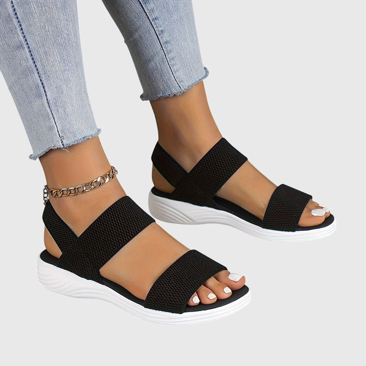Roxanne | Double Elastic Knit Strap Open Toe Platform Sandals