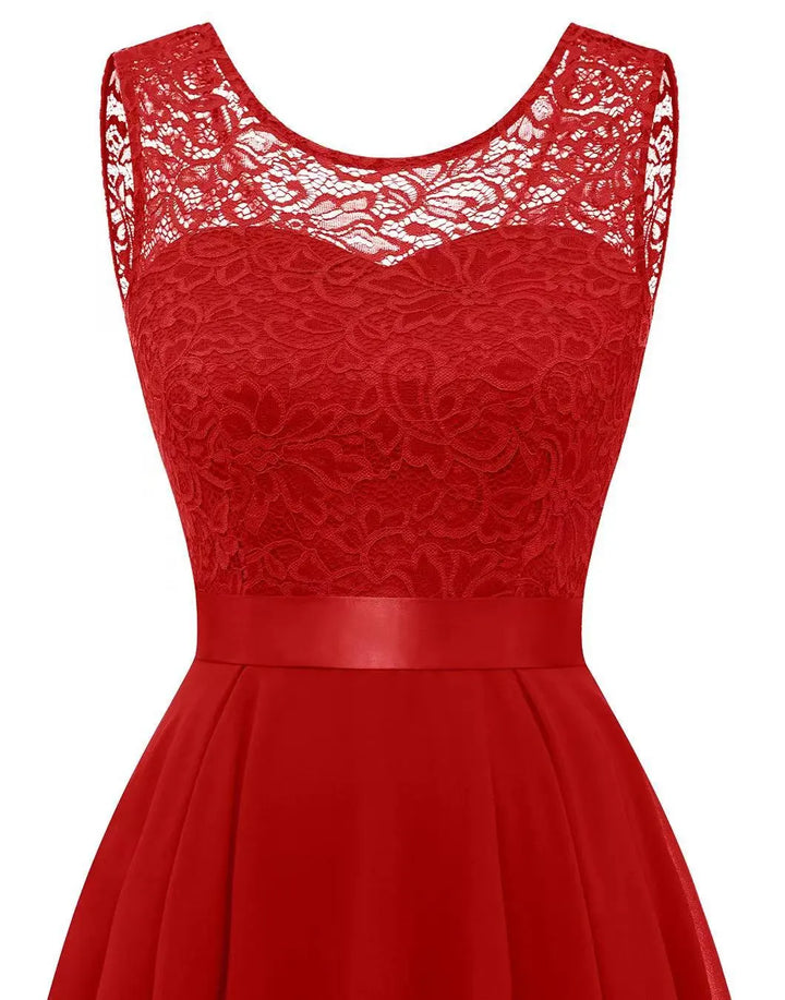 Freya | Lace Bodice High Low Chiffon Sleeveless Formal Wedding Guest Dress