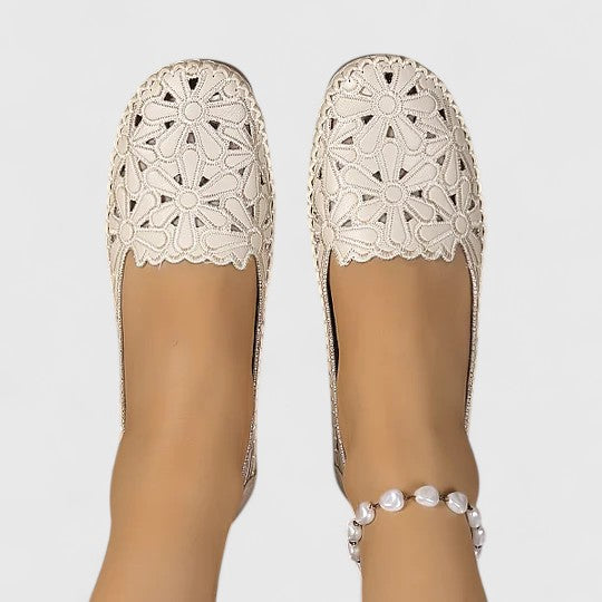 Reese | Laser Cutout Floral Slip On Leather Mules