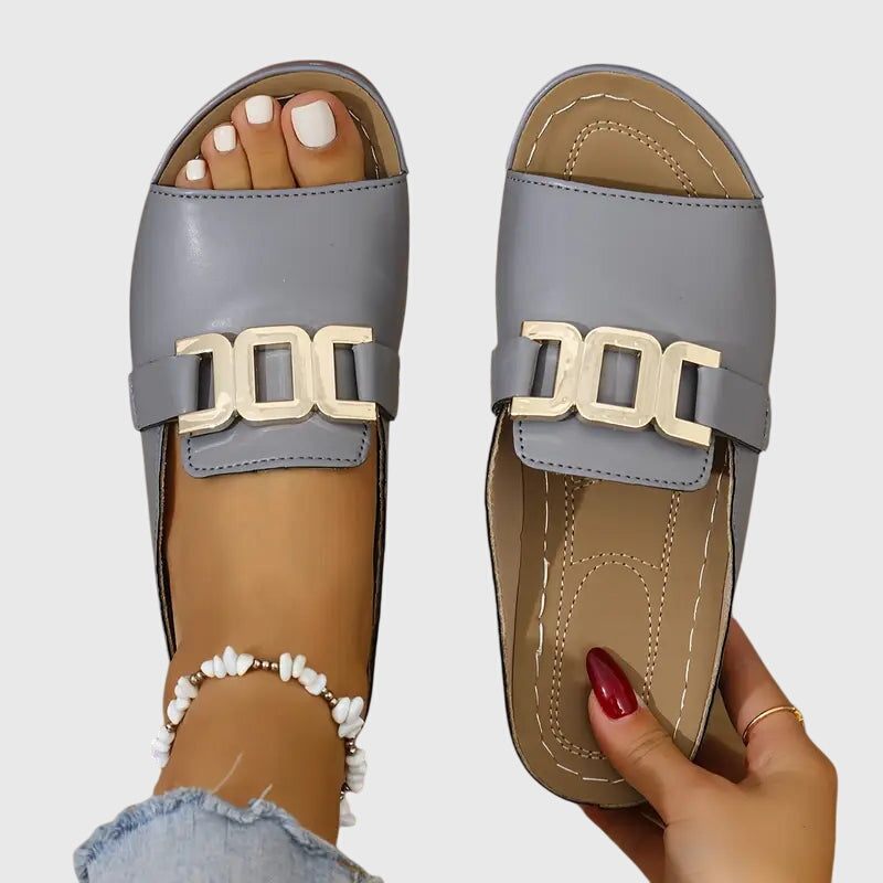 Elise | Gold Chain Hardware Flat Slide Mules