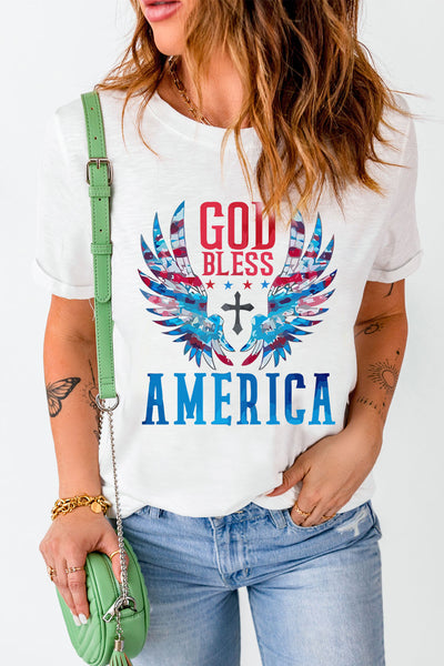 GOD BLESS AMERICA Cuffed Tee Shirt-Tops-Grace & Blossom Boutique, a women's online fashion boutique located in Odessa, Florida