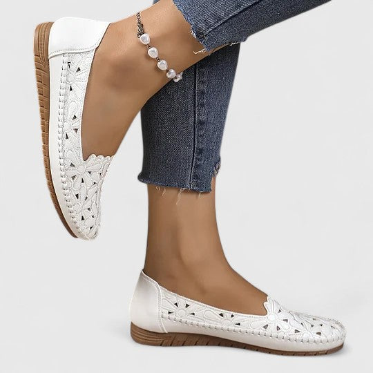 Reese | Laser Cutout Floral Slip On Leather Mules