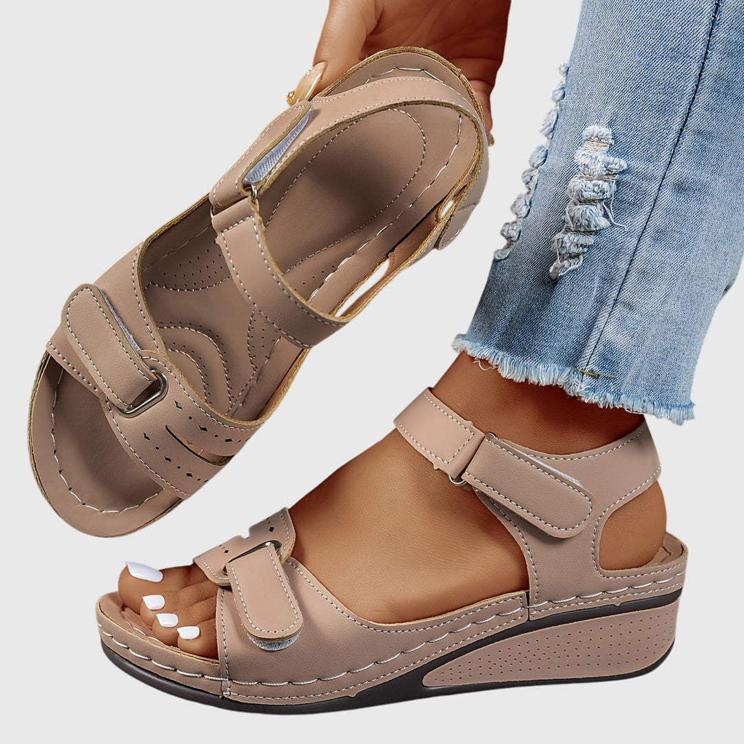 Mila | Double Velcro Strap Open Toe Wedge Sandals