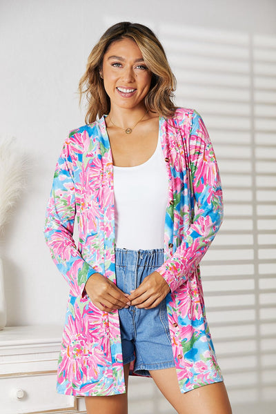 Double Take Floral Open Front Long Sleeve Cardigan-Tops-Grace & Blossom Boutique, a women's online fashion boutique located in Odessa, Florida