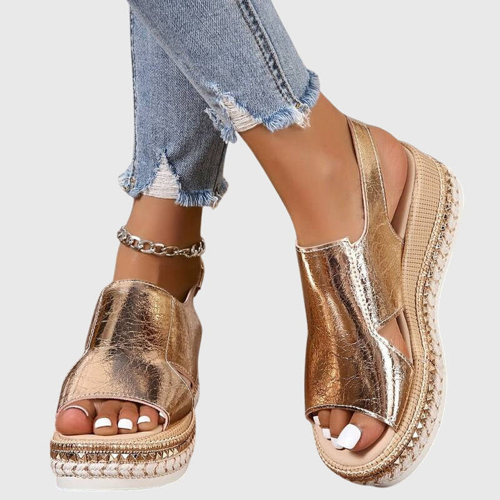Zoe | Metallic Slip On Espadrille Platform Sandals