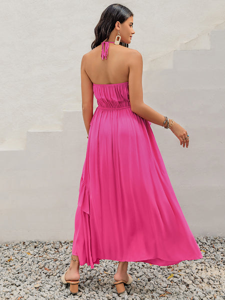 Ruffled Halter Neck Sleeveless Maxi Dress-Dresses-Grace & Blossom Boutique, a women's online fashion boutique located in Odessa, Florida