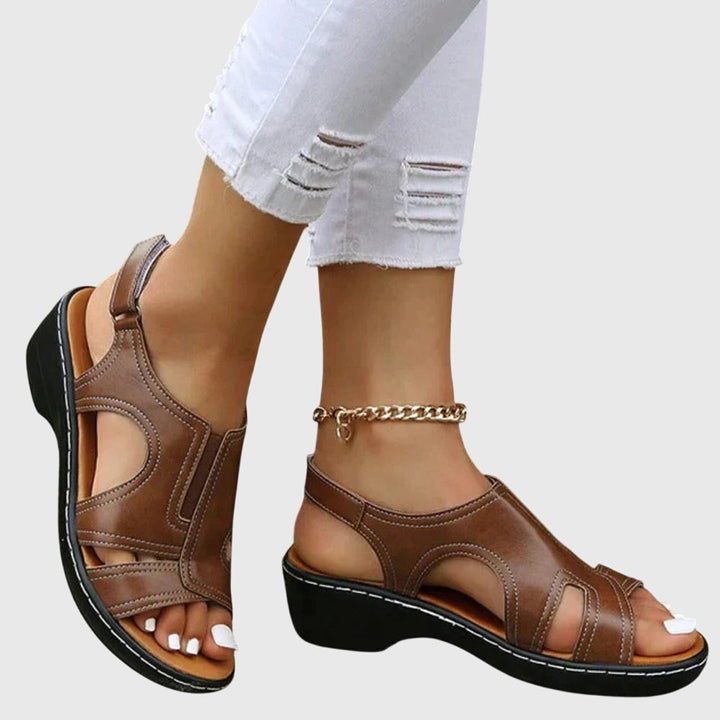 Wren | Cutout Vamp Slingback Low Wedge Sandals