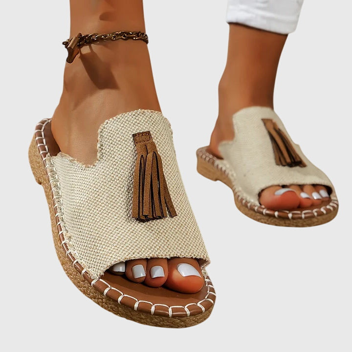 Yara | Ethnic Print Tassel Flat Open Toe Sandals