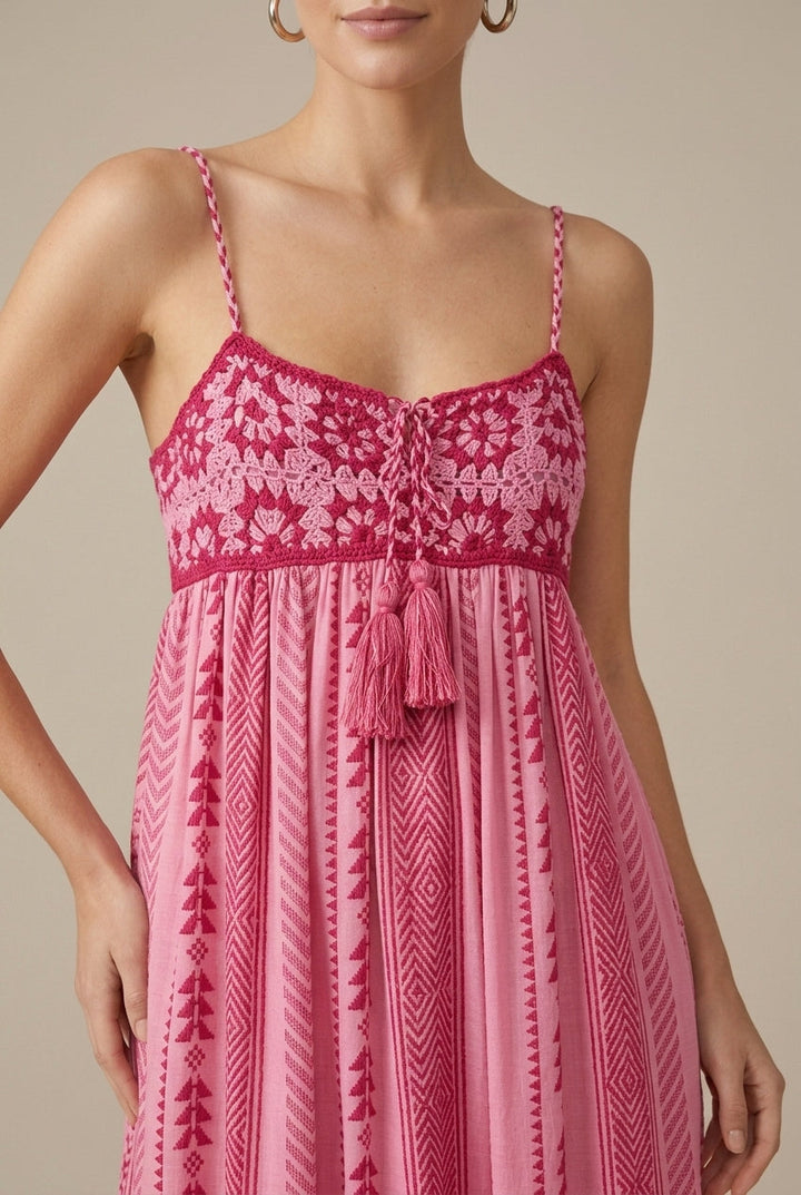 Elegant Pink Maxi Dress for Women with Sweetheart Neck Empire Waist Tiered Flowy Style