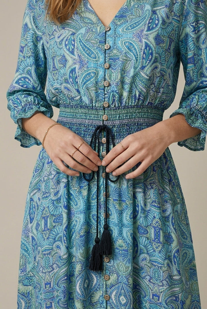 Elegant Floral Maxi Dress for Women with Surplice Neck Long Sleeve Tie Waist Flowy Boho Style