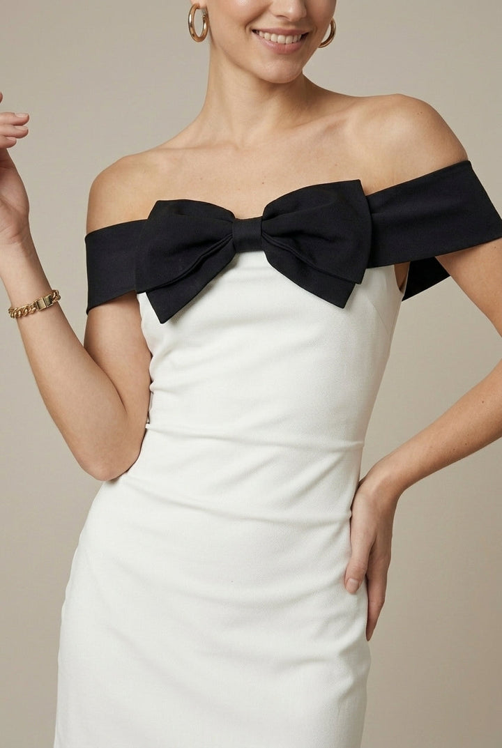 Elegant White Mini Dress for Women with Off Shoulder Bow Detail Bodycon Cocktail Style