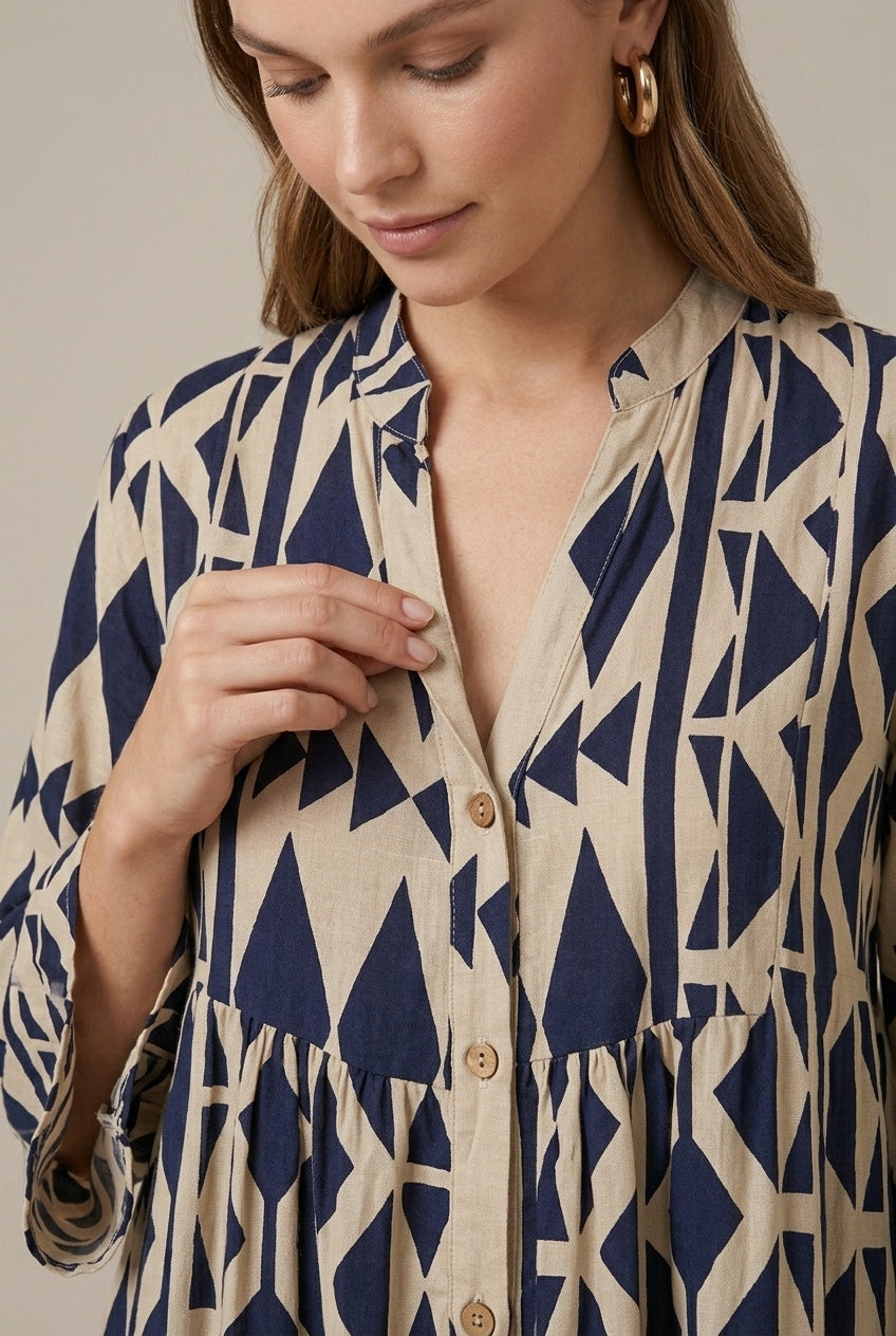 Effortless Printed Maxi Dress for Women with V-Neck Long Sleeve Tiered Flowy Boho Style