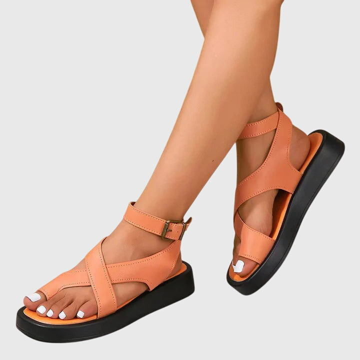 Mocha | Criss Cross Ankle Buckle Strap Flatform Sandals