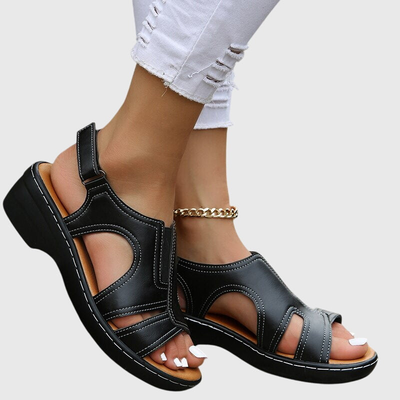 Wren | Cutout Vamp Slingback Low Wedge Sandals