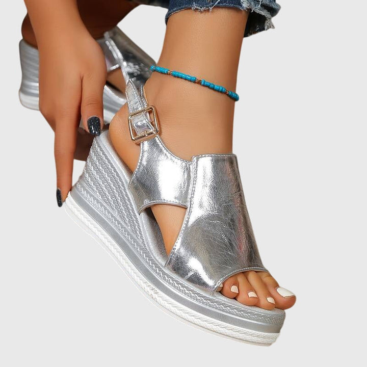 Zoe | Metallic Slip On Espadrille Platform Sandals