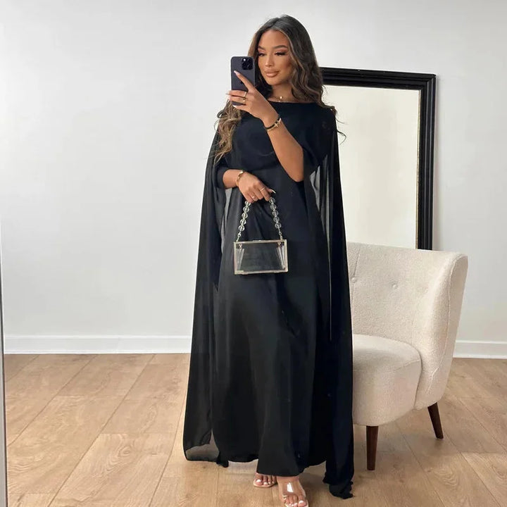 Miriam | Satin Cape Sleeve Bateau Neck Formal Wedding Guest Maxi Dress