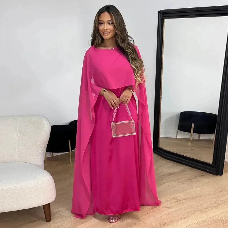 Miriam | Satin Cape Sleeve Bateau Neck Formal Wedding Guest Maxi Dress