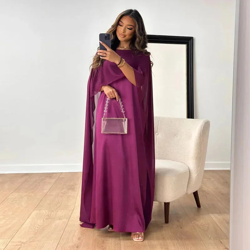 Miriam | Satin Cape Sleeve Bateau Neck Formal Wedding Guest Maxi Dress