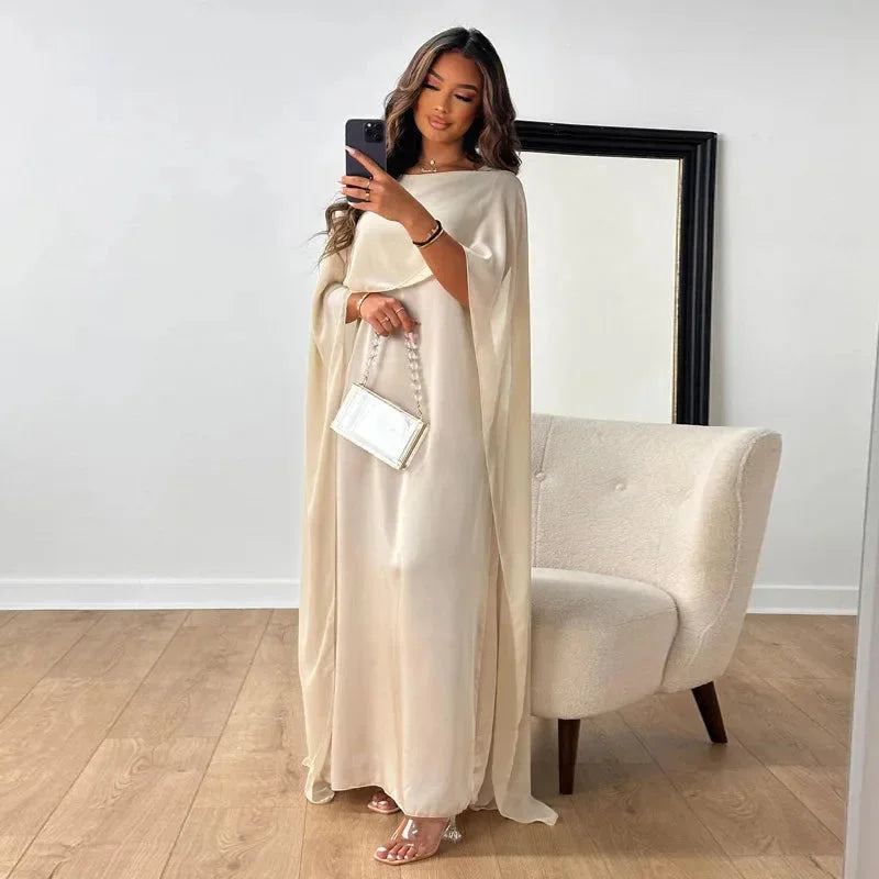 Miriam | Satin Cape Sleeve Bateau Neck Formal Wedding Guest Maxi Dress