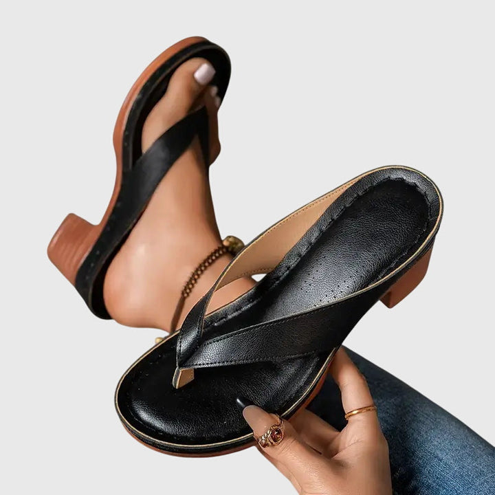 Jade | Metallic Toe Post Block Heel Flip Flops