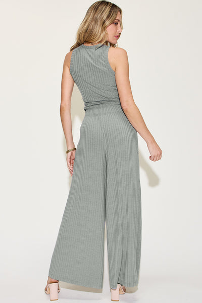 Basic Bae Full Size Ribbed Tank and Wide Leg Pants Set-Two Piece Sets-Grace & Blossom Boutique, a women's online fashion boutique located in Odessa, Florida