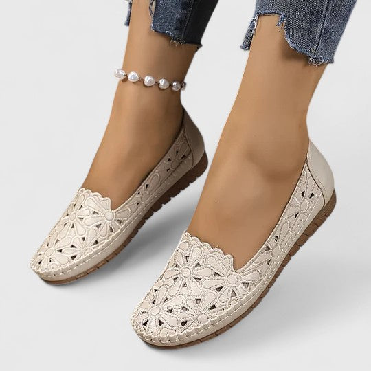 Reese | Laser Cutout Floral Slip On Leather Mules