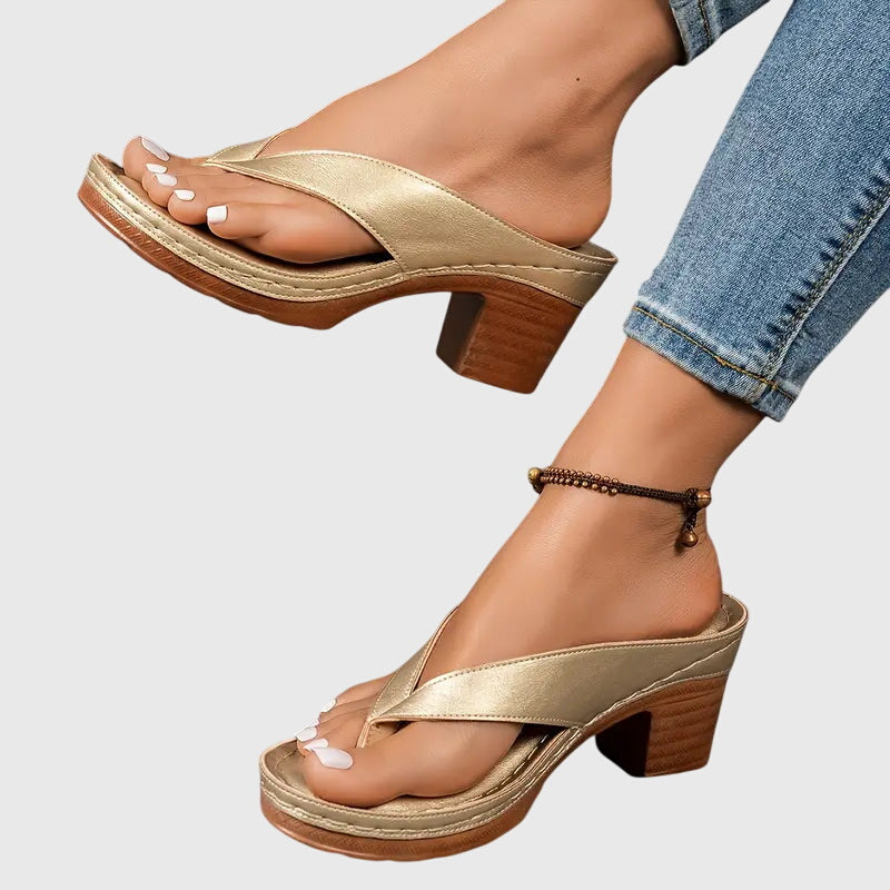 Jade | Metallic Toe Post Block Heel Flip Flops