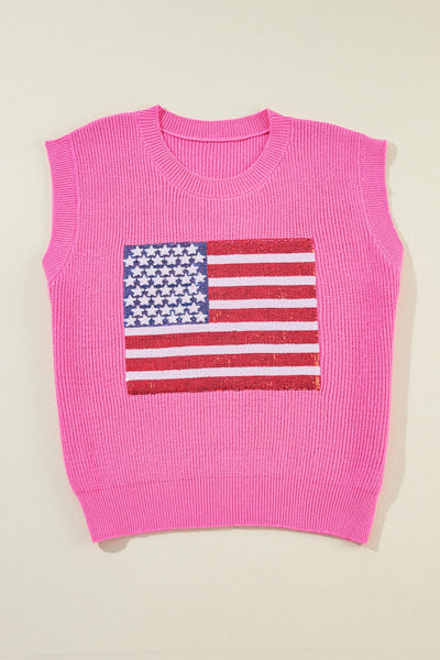 Sequin US Flag Round Neck Sweater Vest-Tops-Grace & Blossom Boutique, a women's online fashion boutique located in Odessa, Florida