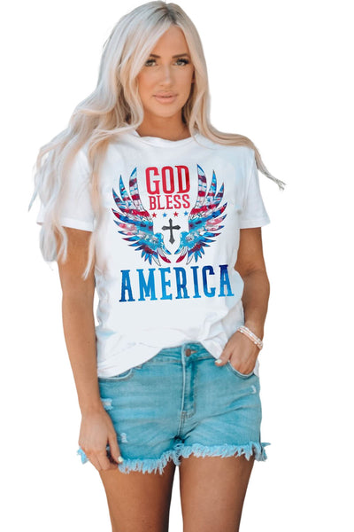 GOD BLESS AMERICA Cuffed Tee Shirt-Tops-Grace & Blossom Boutique, a women's online fashion boutique located in Odessa, Florida