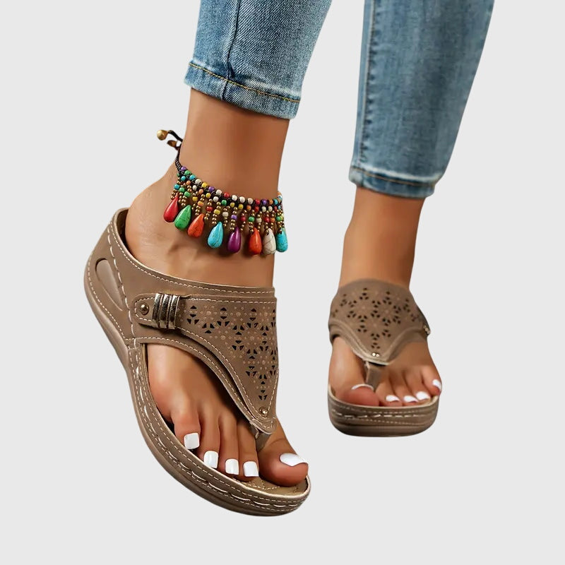 Willow | Cutout Toe Post Wedge Flip Flops Comfortable Sandals for Women