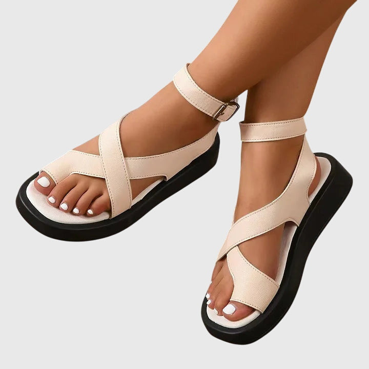 Mocha | Criss Cross Ankle Buckle Strap Flatform Sandals
