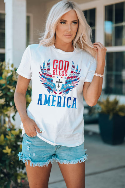 GOD BLESS AMERICA Cuffed Tee Shirt-Tops-Grace & Blossom Boutique, a women's online fashion boutique located in Odessa, Florida