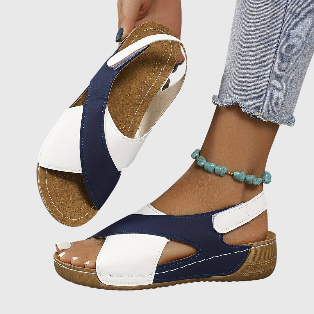 Viveca | Colorblock Cross Strap Toe Post Wedge Sandals