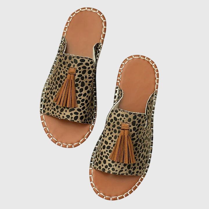 Yara | Ethnic Print Tassel Flat Open Toe Sandals