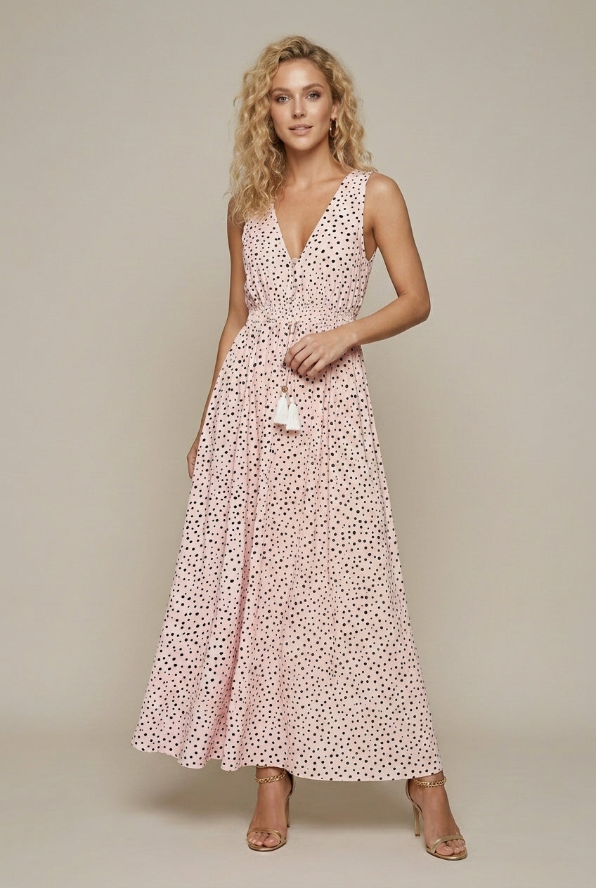 Effortless Floral Maxi Dress for Women with Deep V-Neck Sleeveless Flowy Formal Wedding Guest Style