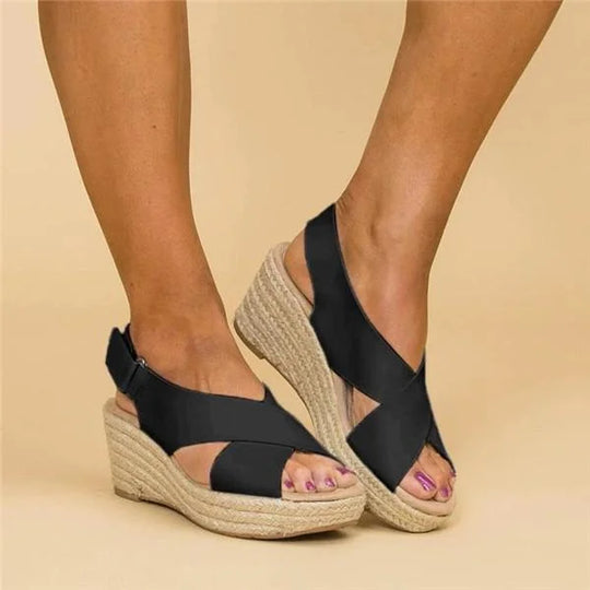 Nora | Cross Strap Slingback Espadrille Wedge Sandals