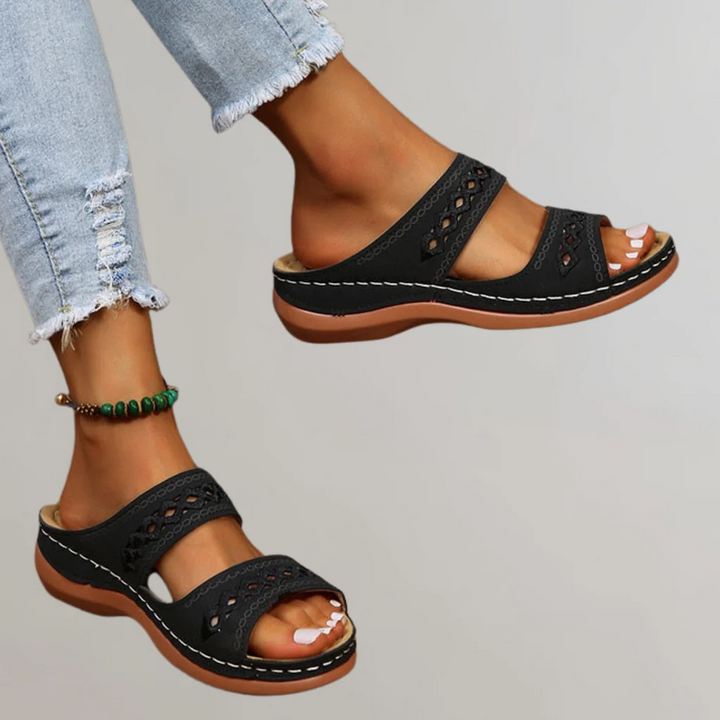 Iris | Embroidered Double Strap Slip On Platform Sandals