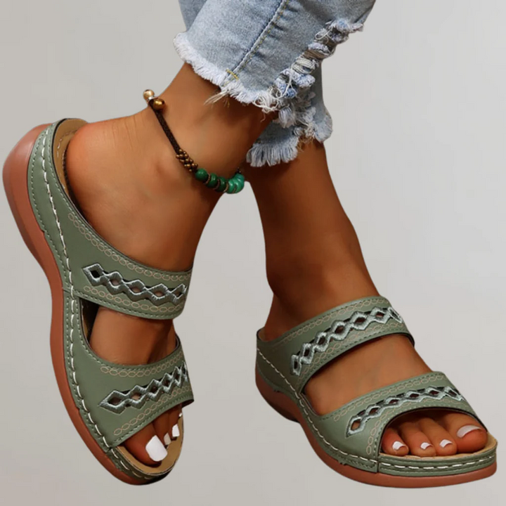Iris | Embroidered Double Strap Slip On Platform Sandals