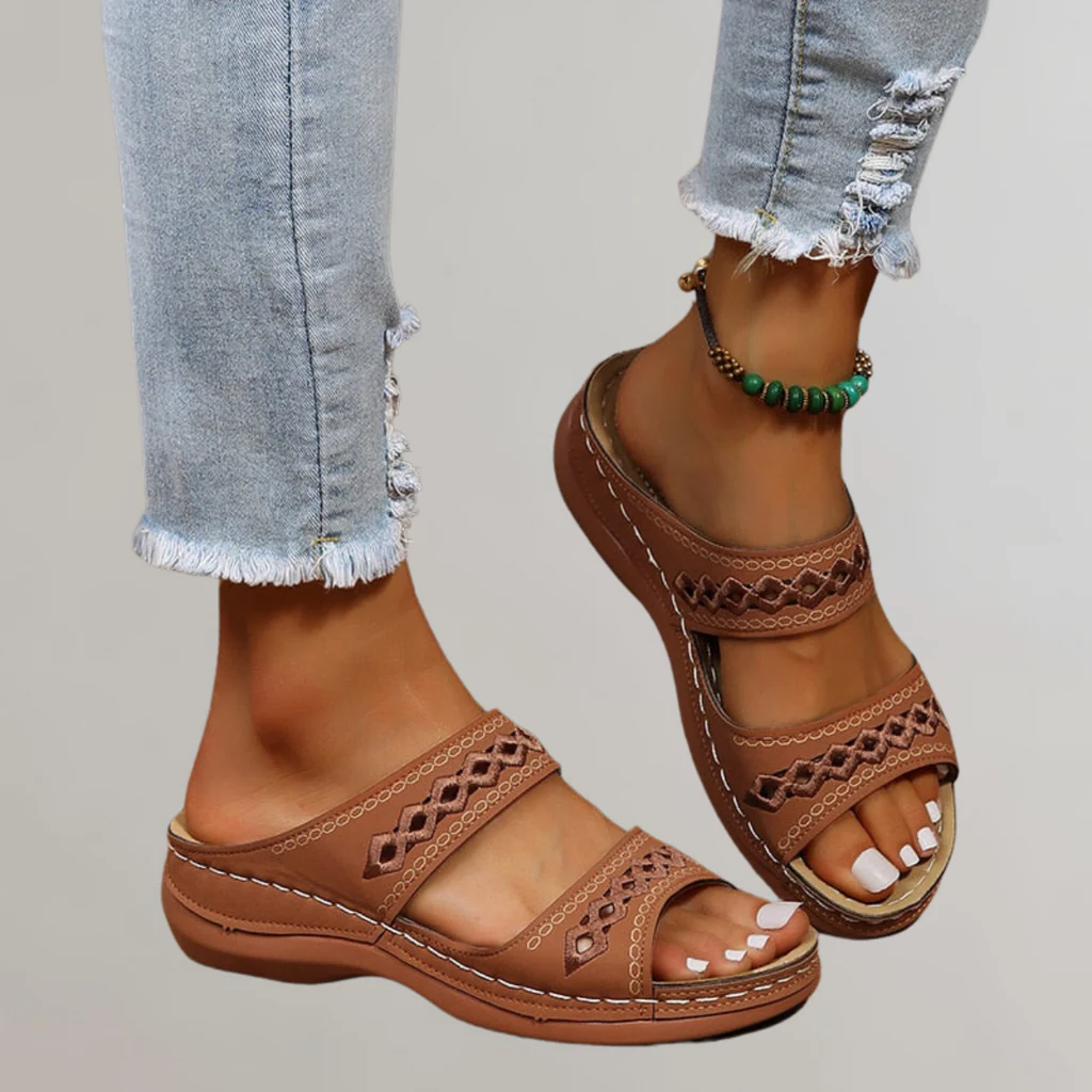 Iris | Embroidered Double Strap Slip On Platform Sandals