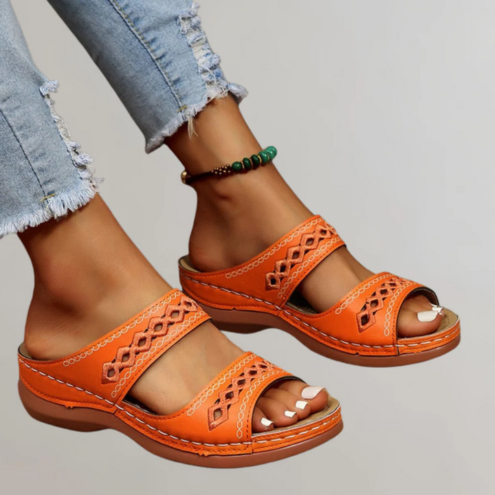 Iris | Embroidered Double Strap Slip On Platform Sandals
