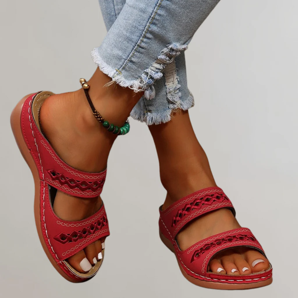 Iris | Embroidered Double Strap Slip On Platform Sandals