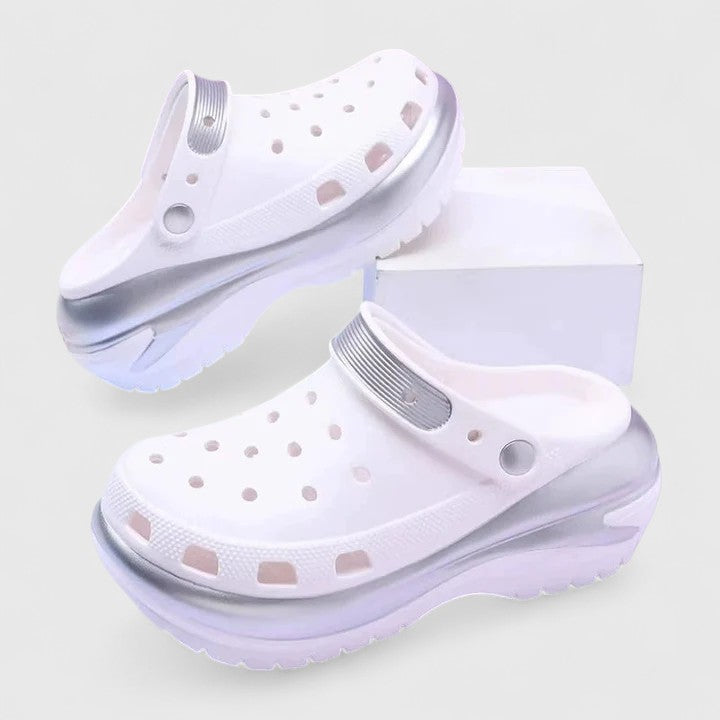 Nora | Metallic Trim Cutout Platform Clog Sandals