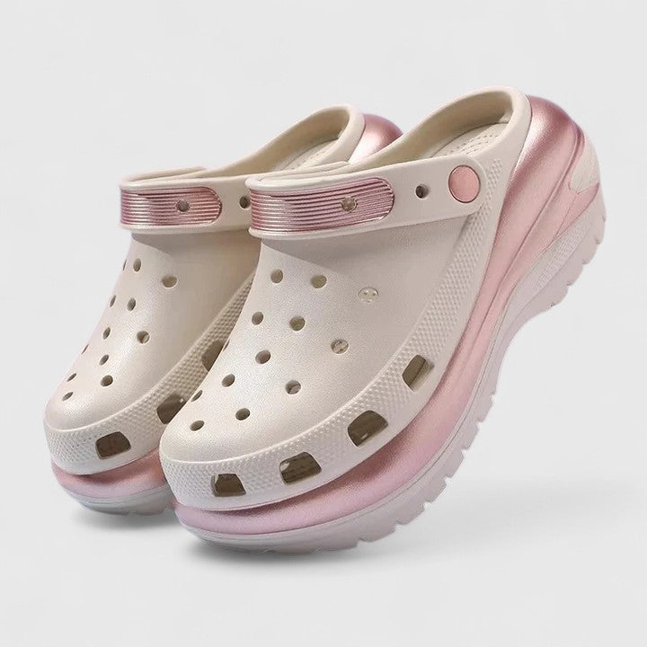 Nora | Metallic Trim Cutout Platform Clog Sandals