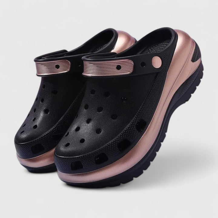 Nora | Metallic Trim Cutout Platform Clog Sandals