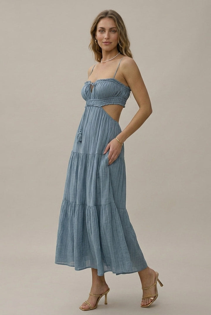 Elegant Maxi Dress for Women with Sweetheart Neck Empire Waist Smocked Back Flowy Style