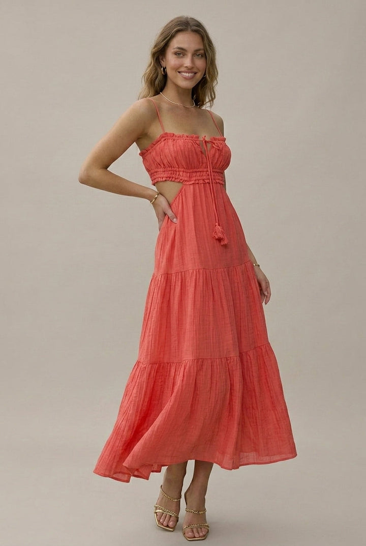 Elegant Maxi Dress for Women with Sweetheart Neck Empire Waist Smocked Back Flowy Style