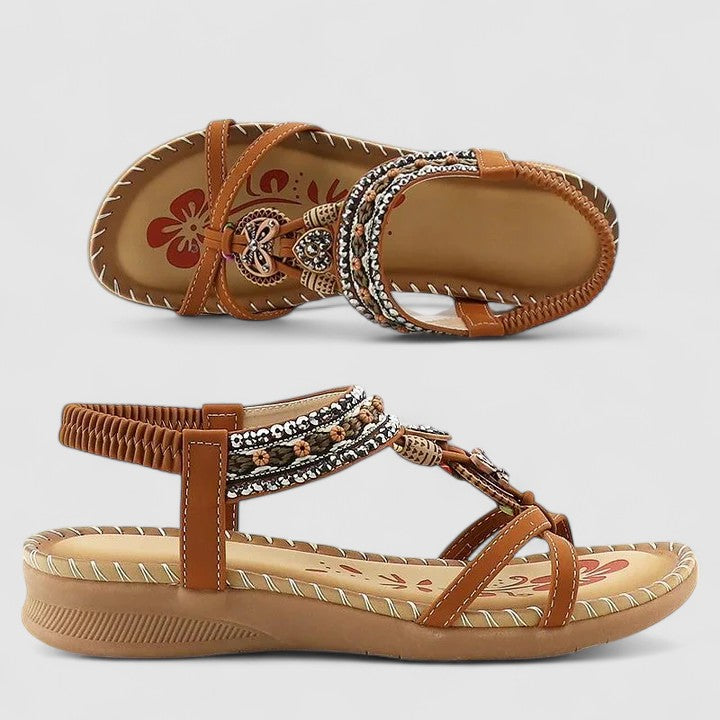 Aurora | Beaded Butterfly T Strap Elastic Back Flat Sandals