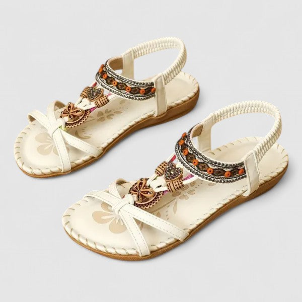 Aurora | Beaded Butterfly T Strap Elastic Back Flat Sandals