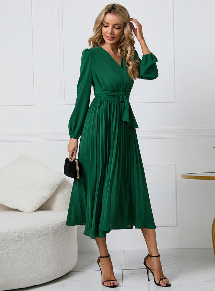 Vivienne | Wrap V Neck Balloon Sleeve Belted Pleated Formal Wedding Guest Midi Dress