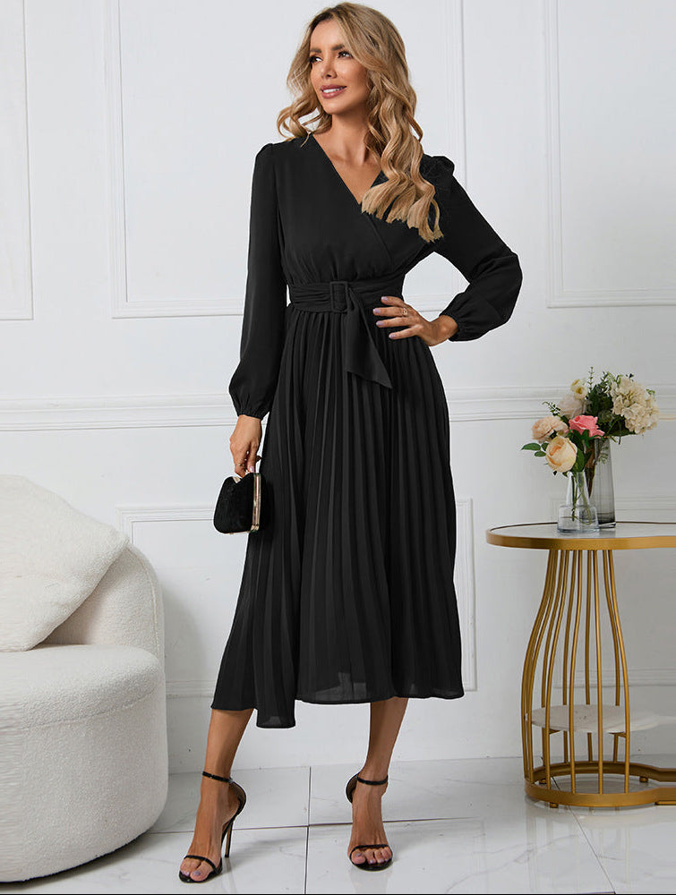 Vivienne | Wrap V Neck Balloon Sleeve Belted Pleated Formal Wedding Guest Midi Dress